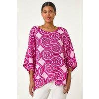 Roman Women's Spiral Print Asymmetric Tunic Top in Pink | Size: Large