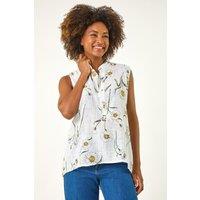 Roman Women's Daisy Print V-Neck Vest in Ivory | Size: Large