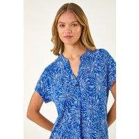 Roman Women's Abstract Print V-Neck Stretch Top in Royal | Size: 16