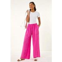 Roman Women's Cotton Elasticated Waist Wide Leg Trouser in Fuchsia