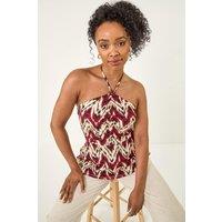 Roman Women's Petite Abstract Halter Neck Stretch Top in Orange | Size: 16