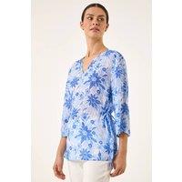 Roman Women's Floral Print Side Tie Top in Blue | Size: 20