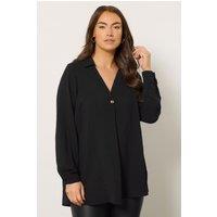 Evans Women's Button Pleat Front Blouse in Black | Size: 20
