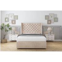 Comfort Beds Selena Naples Divan Set No Drawers-54 Wingback in Light Sand | Size: Super King