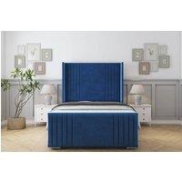 Sloomy Camden Plush Bed Frame With 50 Upholstered Wingback Headboard in Navy | Size: Small Double