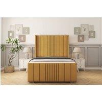 Sloomy Hargrave Plush Bed Frame With 50 Upholstered Wingback Headboard in Mustard | Size: Small Double