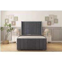 Sloomy Hargrave Plush Bed Frame With 50 Upholstered Wingback Headboard in Dark Grey | Size: Super King