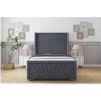 Sloomy Rutherford Plush Bed Frame With 50 Upholstered Wingback Headboard in Dark Grey | Size: Small Double