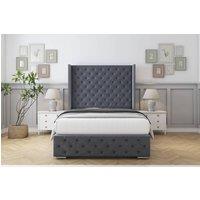 Sloomy Arundel Plush Bed Frame With 50 Upholstered Wingback Headboard in Dark Grey | Size: Single
