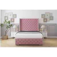 Sloomy Arundel Plush Bed Frame With 50 Upholstered Wingback Headboard in Pink | Size: Single