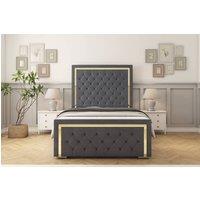 Sloomy Sofia Gold Plush Bed Frame With 50 Upholstered Headboard in Dark Grey | Size: Single