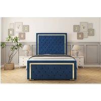 Sloomy Sofia Gold Plush Bed Frame With 50 Upholstered Headboard in Navy | Size: Super King