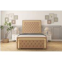 Sloomy Sofia Gold Dumfries Bed Frame With 50 Upholstered Headboard in Light Brown | Size: Double