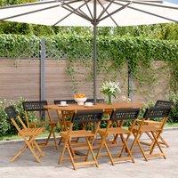 Berkfield Home Folding Garden Chairs 8 pcs Black Poly Rattan & Solid Wood