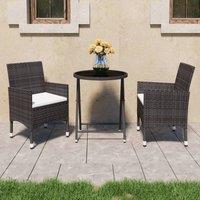 Berkfield Home 3 Piece Garden Bistro Set Poly Rattan & Tempered Glass Brown