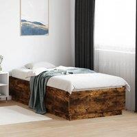 Berkfield Home Bed Frame with LED without Mattress Smoked Oak 100x200 cm in Brown