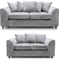 Furnishings For Less UK Monaco Chenille Fabric Sofa Set 3 & 2 Seater Sofa Scatter Back Curved Arm in Light Grey