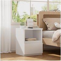 Living and Home Wooden Nightstand Bedside Table with Drawer in White