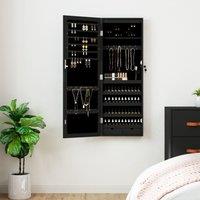 Berkfield Home Mirror Jewellery Cabinet with LED Lights Wall Mounted Black