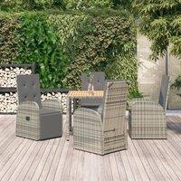 Berkfield Home 5 Piece Garden Dining Set Grey Poly Rattan&Solid Wood Acacia