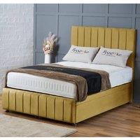 BSSPOKE Sierra Ottoman Divan Bed Plush Velvet 54 Headboard & Mattress in Mustard | Size: Small Double