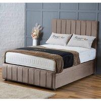 BSSPOKE Sierra Ottoman Divan Bed Plush Velvet 54 Headboard & Mattress in Taupe | Size: King