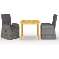 Berkfield Home 3 Piece Garden Dining Set with Cushions Grey Poly Rattan