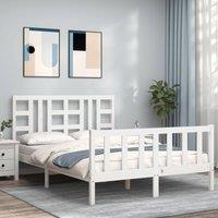 Berkfield Home Bed Frame with Headboard White King Size Solid Wood