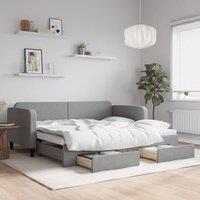 Berkfield Home Daybed with Trundle & Drawers Light Grey 90x190 cm Fabric