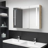 Berkfield Home LED Bathroom Mirror Cabinet 89x14x62 cm White & Oak | Size: 89 x 14 x 62 cm