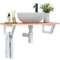 Berkfield Home Basin Shelf Wall Mounted Steel & Solid Wood Oak in Brown