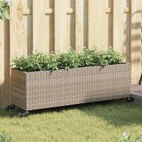 Berkfield Home Garden Planters with Wheels 2 pcs Grey 107x32x38 cm Poly Rattan | Size: 107 x 32 x 38 cm
