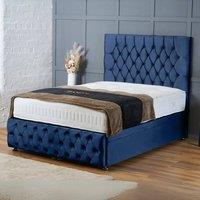 BSSPOKE Mulberry Ottoman Divan Bed Plush Velvet 54 Headboard & Mattress in Blue | Size: Single