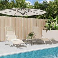 Berkfield Home Folding Sun Loungers 2 pcs Cream Textilene&Powder-coated Steel in Beige