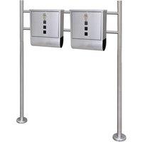 Berkfield Home Double Mailbox on Stand Stainless Steel in Silver