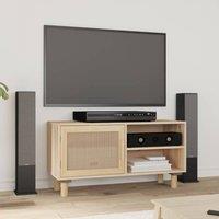 Berkfield Home TV Cabinet Brown 80x30x40 cm Solid Wood Pine & Natural Rattan | Size: 80 x 30 x 40 cm