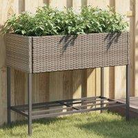 Berkfield Home Garden Planter with Shelf Grey Poly Rattan