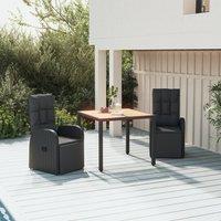 Berkfield Home 3 Piece Garden Dining Set Black Poly Rattan&Solid Wood Acacia