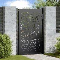 Berkfield Home Garden Gate Black 105x155 cm Steel Flame Design