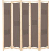Berkfield Home 5-Panel Room Divider Brown 200x170x4 cm Fabric | Size: 200 x 170 x 4 cm