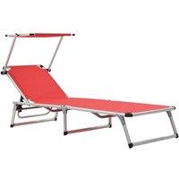 Berkfield Home Folding Sun Lounger with Roof Aluminium & Textilene Red