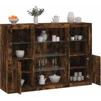 Berkfield Home Sideboards with LED Lights 3 pcs Smoked Oak Engineered Wood in Brown