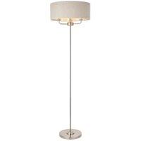 Netlighting Highclere Base & Shade Floor Lamp Brushed Chrome Plate Natural Linen in Grey
