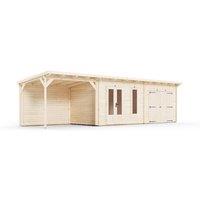 Dunster House Wooden Log Cabin With Gazebo 9.5m x 2.5m, EvilGenius in Beige