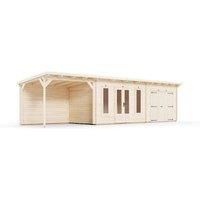 Dunster House Wooden Log Cabin With Gazebo 10m x 2.5m, EvilGenius in Beige