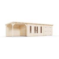 Dunster House Wooden Log Cabin With Gazebo 10.5m x 2.5m, EvilGenius in Beige