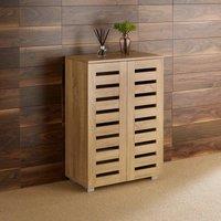 Home Source 2 Door Shoe Storage Cabinet with Slatted Doors & Adjustable Shelving in Brown
