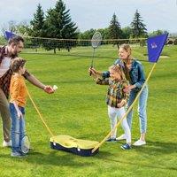 HOMCOM Foldable Badminton Net Set with 2 Pairs of Rackets 2 Shuttlecocks in Yellow
