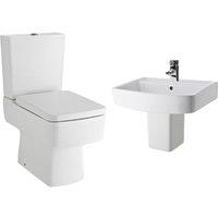 Balterley Optic Square Suite: Toilet Soft-Close Seat & 520mm Semi Pedestal Basin in White