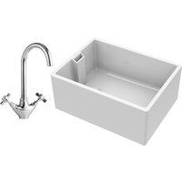 Balterley Single Bowl Fireclay Belfast Sink with Mono Kitchen Sink Mixer Tap in White